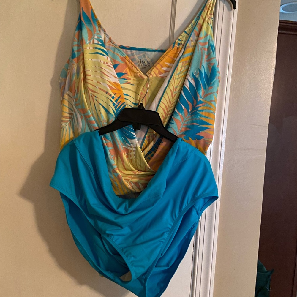 Womens Plus Two Piece with Tropical Blue and Yellow